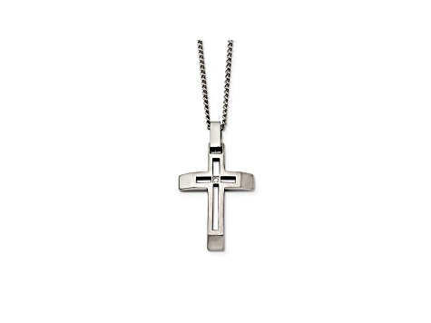 Iconic | Silver-Tone Stainless Steel Cross Curb Chain Necklace