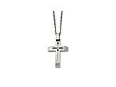 White Cubic Zirconia Polished Stainless Steel Mens Cross Pendant With Chain