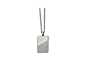 Picture of White Cubic Zirconia Polished Stainless Steel Mens Dog Tag Pendant With Chain