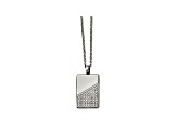 White Cubic Zirconia Polished Stainless Steel Mens Dog Tag Pendant With Chain