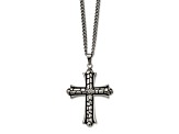 White Cubic Zirconia Two-Tone Polished Stainless Steel Mens Cross Pendant With Chain