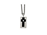 White Cubic Zirconia Two-Tone Stainless Steel Mens Cross Pendant With Chain