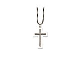 White Cubic Zirconia Stainless Steel Polished White Mens Ceramic Cross Pendant With Chain