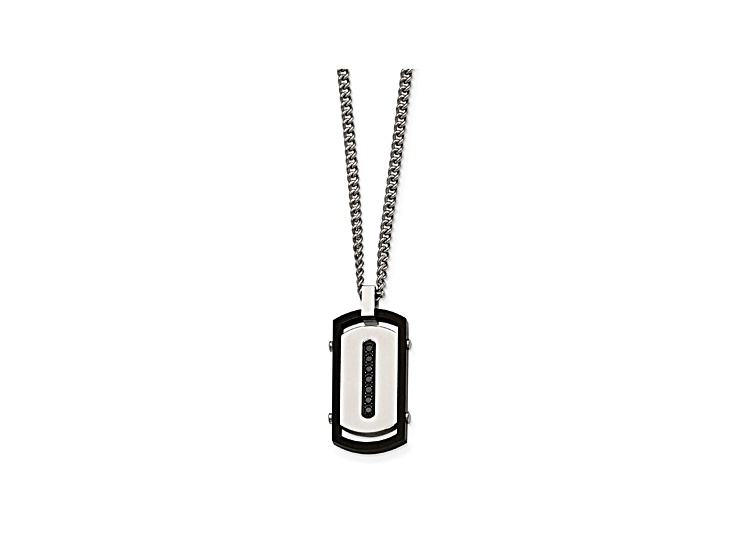 Black Cubic Zirconia Stainless Steel Mens Pendant With Chain