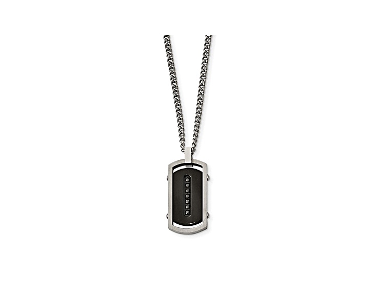 Black Cubic Zirconia Stainless Steel Mens Pendant With Chain
