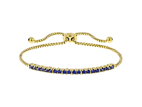 Blue Cubic Zirconia 18K Yellow Gold Over Sterling Silver Adjustable Bracelet 1.08ctw