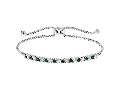 Green And White Cubic Zirconia Rhodium Over Sterling Silver Adjustable Bracelet 1.12ctw