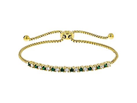 Green And White Cubic Zirconia 18K Yellow Gold Over Sterling Silver Adjustable Bracelet 1.12ctw