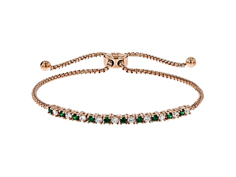 Green And White Cubic Zirconia 18K Rose Gold Over Sterling Silver Adjustable Bracelet 1.12ctw