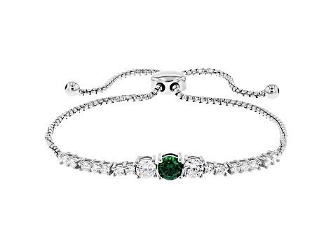 Green And White Cubic Zirconia Rhodium Over Sterling Silver Adjustable Bracelet 2.36ctw
