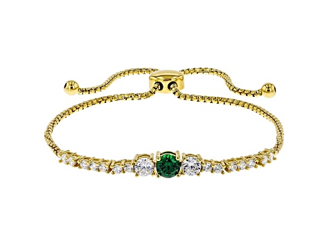 Green And White Cubic Zirconia 18K Yellow Gold Over Sterling Silver Adjustable Bracelet 2.36ctw