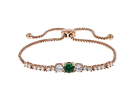 Green And White Cubic Zirconia 18K Rose Gold Over Sterling Silver Adjustable Bracelet 2.36ctw