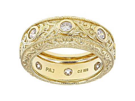 White Cubic Zirconia 18k Yellow Gold Over Sterling Silver Eternity Band Ring 1.40ctw