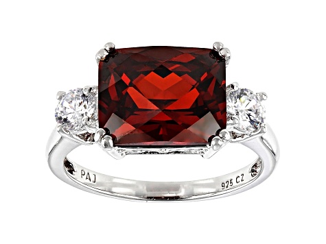 Red And White Cubic Zirconia Rhodium Over Sterling Silver Ring 8.09ctw