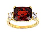 Red And White Cubic Zirconia 18K Yellow Gold Over Sterling Silver Ring 8.09ctw