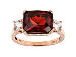 Red And White Cubic Zirconia 18K Rose Gold Over Sterling Silver Ring 8.09ctw