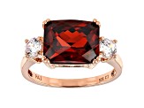Red And White Cubic Zirconia 18K Rose Gold Over Sterling Silver Ring 8.09ctw