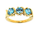 Blue Cubic Zirconia 18K Yellow Gold Over Sterling Silver Ring 2.16ctw