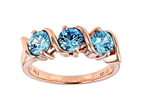 Blue Cubic Zirconia 18K Rose Gold Over Sterling Silver Ring 2.16ctw