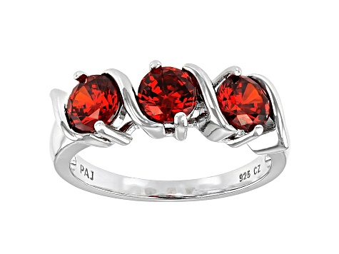 Red Cubic Zirconia Rhodium Over Sterling Silver Ring 2.38ctw