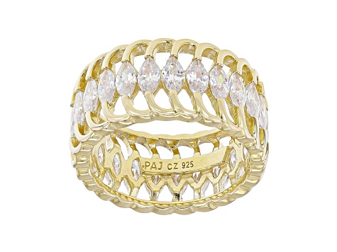 White Cubic Zirconia 18k Yellow Gold Over Sterling Silver Eternity Band Ring 5.95ctw