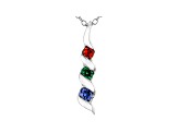 Blue, Green, And Red Cubic Zirconia Rhodium Over Sterling Silver Pendant With Chain 0.41ctw