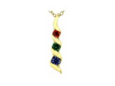 Blue, Green, And Red Cubic Zirconia 18K Yellow Gold Over Sterling Silver Pendant With Chain 0.41ctw