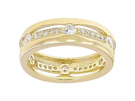 White Cubic Zirconia 18k Yellow Gold Over Sterling Silver Eternity Band Ring 1.52ctw