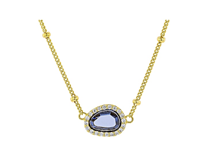 Blue And White Cubic Zirconia 18K Yellow Gold Over Sterling Silver Necklace 1.48ctw
