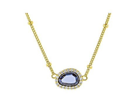 Blue And White Cubic Zirconia 18K Yellow Gold Over Sterling Silver Necklace 1.48ctw