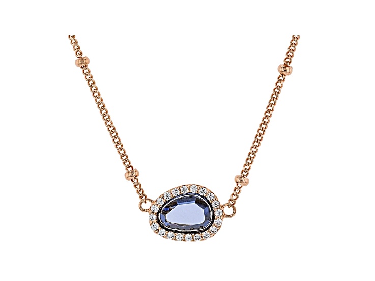 Blue And White Cubic Zirconia 18K Rose Gold Over Sterling Silver Necklace 1.48ctw