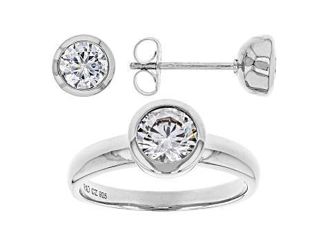 White Cubic Zirconia Rhodium Over Sterling Silver Ring And Earrings 3.13ctw