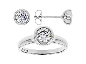 White Cubic Zirconia Rhodium Over Sterling Silver Ring And Earrings 3.13ctw