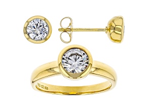White Cubic Zirconia 18K Yellow Gold Over Sterling Silver Ring And Earrings 3.13ctw