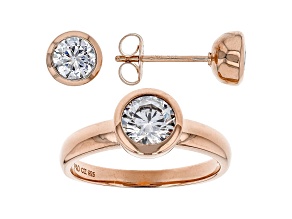 White Cubic Zirconia 18K Rose Gold Over Sterling Silver Ring And Earrings 3.13ctw