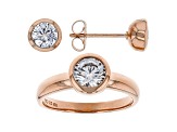 White Cubic Zirconia 18K Rose Gold Over Sterling Silver Ring And Earrings 3.13ctw