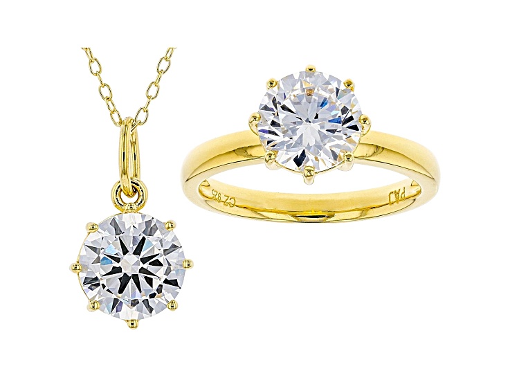 White Cubic Zirconia 18K Yellow Gold Over Sterling Silver
