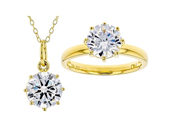 Picture of White Cubic Zirconia 18K Yellow Gold Over Sterling Silver Pendant With Chain And Ring 5.94ctw