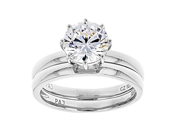 White Cubic Zirconia Rhodium Over Sterling Silver Ring With Band 2.97ctw