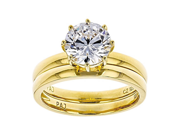 White Cubic Zirconia 18K Yellow Gold Over Sterling Silver Ring With Band 2.97ctw