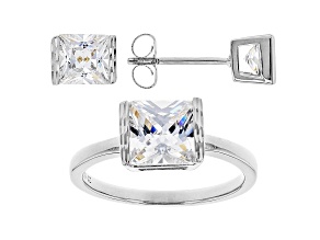 White Cubic Zirconia Rhodium Over Sterling Silver Ring And Earrings Set 5.49ctw