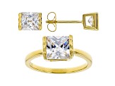 White Cubic Zirconia 18K Yellow Gold Over Sterling Silver Ring And Earrings Set 5.49ctw