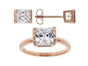White Cubic Zirconia 18K Rose Gold Over Sterling Silver Ring And Earrings Set 5.49ctw
