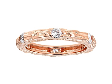 White Cubic Zirconia 18k Rose Gold Over Sterling Silver Eternity Band Ring 1.05ctw