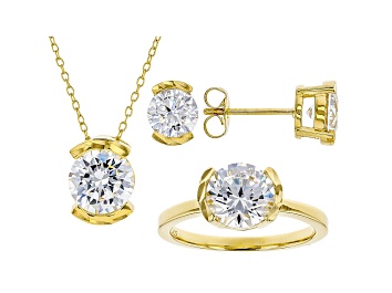 Picture of White Cubic Zirconia 18K Yellow Gold Over Sterling Silver Jewelry Set 8.97ctw
