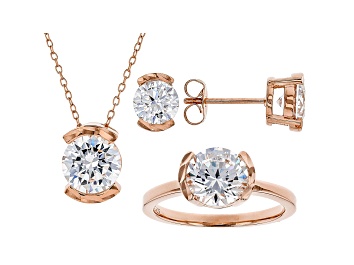 Picture of White Cubic Zirconia 18K Rose Gold Over Sterling Silver Jewelry Set 8.97ctw