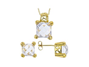 White Cubic Zirconia 18K Yellow Gold Over Sterling Silver Pendant With Chain And Earrings 17.07ctw