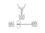 White Cubic Zirconia Rhodium Over Sterling Silver Pendant With Chain And Earrings 1.21ctw