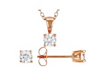 White Cubic Zirconia 18K Rose Gold Over Sterling Silver Pendant With Chain And Earrings 1.21ctw
