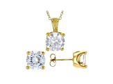 White Cubic Zirconia 18K Yellow Gold Over Sterling Silver Pendant With Chain And Earrings 12.57ctw